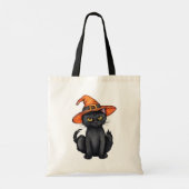 Tote Bag Chat noir éffrayant portant la sorcière casquette  (Dos)