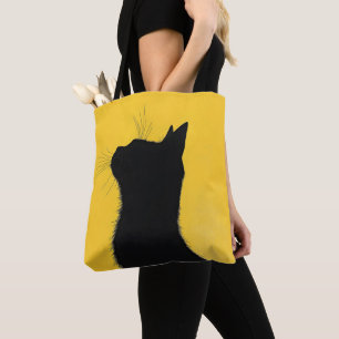 Tote Bag Chat noir élégant et drôle dans un fond jaune