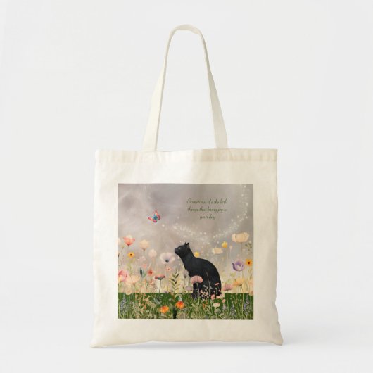 Tote Bag Chat noir en fleurs (Devant)