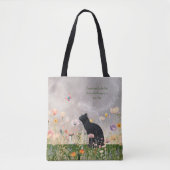 Tote Bag Chat noir en fleurs (Devant)