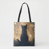 Tote Bag Chat noir enchanté avec des lucioles (Devant)