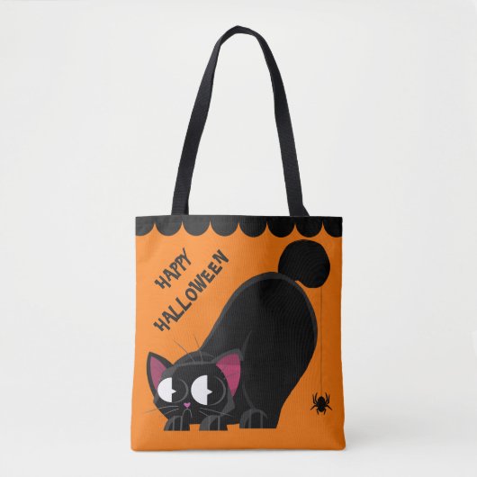 Tote Bag Chat noir et araignée de Halloween (Devant)