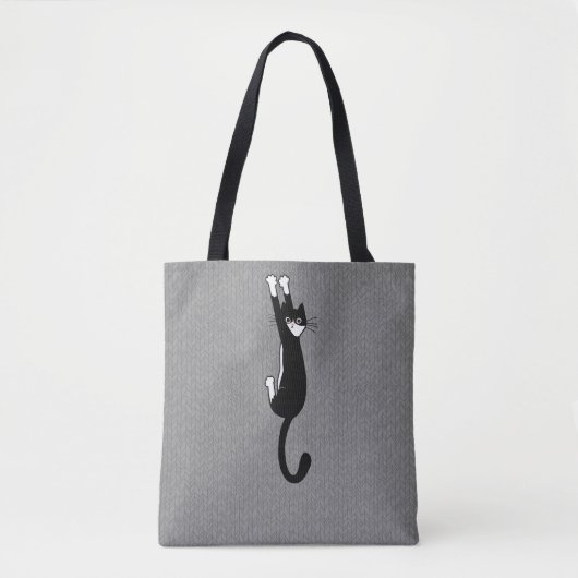 Tote Bag Chat noir et blanc accroché | Drôle Tuxedo Cat (Devant)