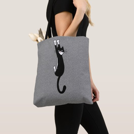 Tote Bag Chat noir et blanc accroché | Drôle Tuxedo Cat (De près)