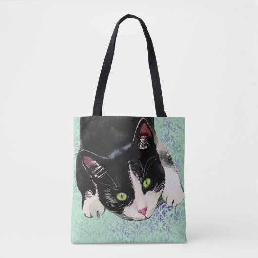 Tote Bag Chat noir et blanc de smoking (Devant)