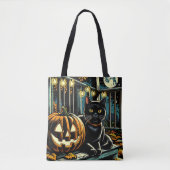 Tote Bag Chat noir et Halloween Jack-O-Lanterne (Devant)