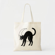 Chat noir et lune croissante en dessin au trait