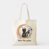 Tote Bag Chat noir et lune de croissant pour Halloween heur (Dos)