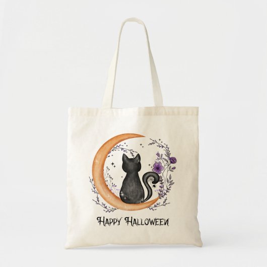 Tote Bag Chat noir et lune de croissant pour Halloween heur (Devant)