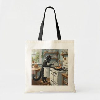 Tote Bag Chat noir faisant frire des œufs et du bacon