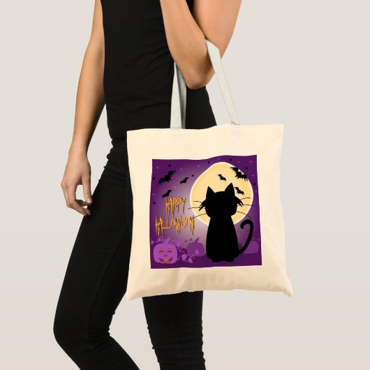 Tote Bag Chat noir Halloween (Devant (produit))