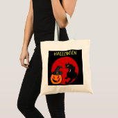 TOTE BAG CHAT NOIR HALLOWEEN PARTY (Devant (produit))