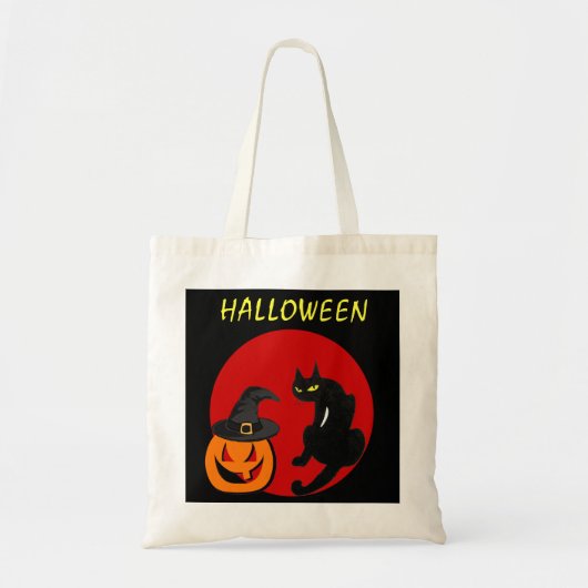 TOTE BAG CHAT NOIR HALLOWEEN PARTY (Devant)