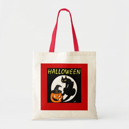 TOTE BAG CHAT NOIR HALLOWEEN PARTY (Devant)