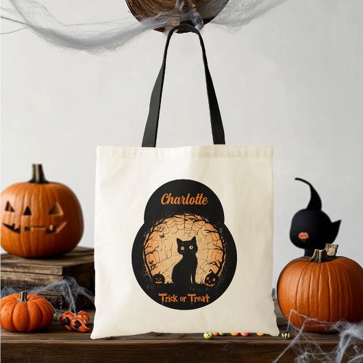 Tote Bag Chat noir Halloween personnalisé Trick-or-Treat