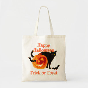 Tote Bag chat noir & jack-o-lanterne tour ou réglez