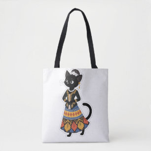 Tote Bag Chat noir javanais esthétique en Kebaya traditionn