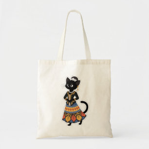 Tote Bag Chat noir javanais esthétique en kebaya traditionn