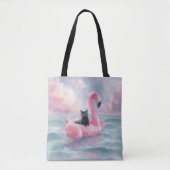 Tote Bag Chat noir lunaire en Flamant rose Float Fourre-tou (Devant)