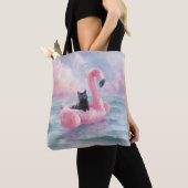 Tote Bag Chat noir lunaire en Flamant rose Float Fourre-tou (De près)
