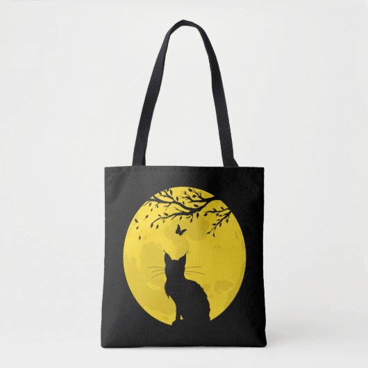 Tote Bag Chat noir Lune jaune (Devant)