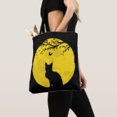 Tote Bag Chat noir Lune jaune (De près)