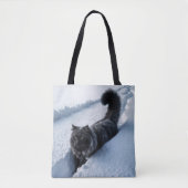 Tote Bag Chat Noir Marchant Dans La Neige Profonde (Devant)