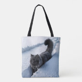 Tote Bag Chat Noir Marchant Dans La Neige Profonde (Dos)