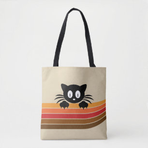 Tote Bag Chat noir mignon avec rayures rétro