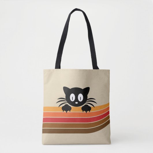 Tote Bag Chat noir mignon avec rayures rétro (Devant)