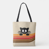 Tote Bag Chat noir mignon avec rayures rétro (Dos)