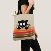 Tote Bag Chat noir mignon avec rayures rétro (De près)