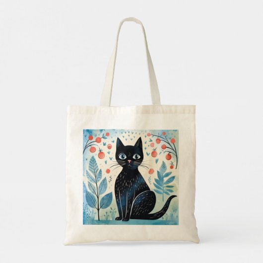 Tote Bag Chat noir mignon dans les tons naturels Cool (Dos)
