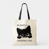 Tote Bag Chat noir mignon en silence vous jugeant (Dos)