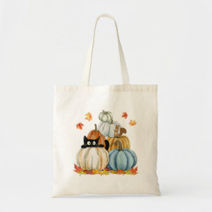 Tote Bag Chat noir mignon et écureuil et Halloween Citrouil