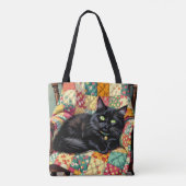 Tote Bag Chat noir mignon sur chaise à rocher (Dos)