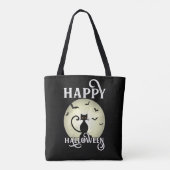 Tote Bag Chat noir Pleine lune chauves-souris heureux Hallo (Dos)