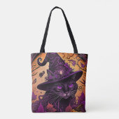 Tote Bag Chat noir pourpre yeux sorcières Casquette Hallowe (Dos)