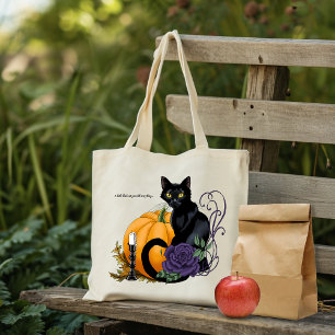 Tote Bag Chat noir Rose pourpre Citrouille Automne