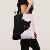 Tote Bag Chat Noir Rusé Rose (De près)