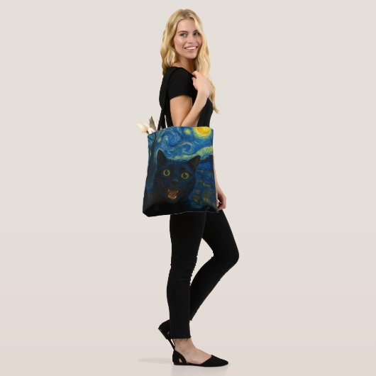 Tote Bag Chat noir Starry Nuit Van Gogh Chat Selfie (Sur le modèle)