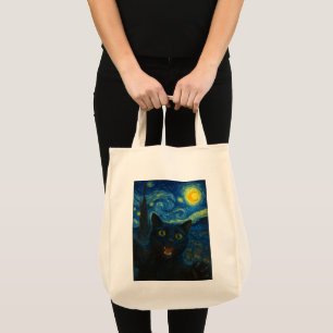 Tote Bag Chat noir Starry Nuit Van Gogh Chat Selfie