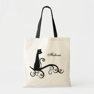 Tote Bag Chat noir sur la branche tourbillonnante