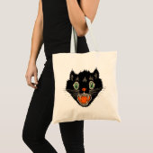 Tote Bag Chat noir vintage d'Halloween effrayé (Devant (produit))