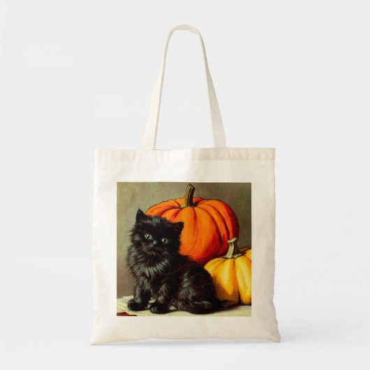 Tote Bag Chat noir vintage d'Halloween et Citrouilles (Devant)