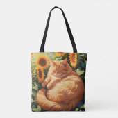 Tote Bag Chat orange gras doré avec tournesol (Dos)