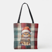 Tote Bag Chat Père Noël Plaid De Noël Avec Nom (Dos)