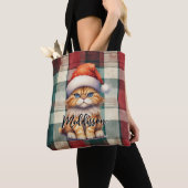 Tote Bag Chat Père Noël Plaid De Noël Avec Nom (De près)