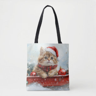 Tote Bag Chat Persan en Traîneau Laissez Tomber la Neige No
