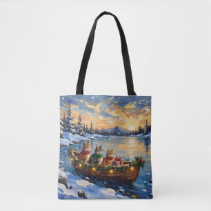 Tote Bag Chat Persan Noël Bateau Fêtes